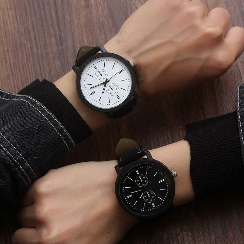 Men Women Sub-dial Decor Analog Faux Leather Band Quartz Wrist Watch Couple Gift New Men's and women's fashion quartz watches