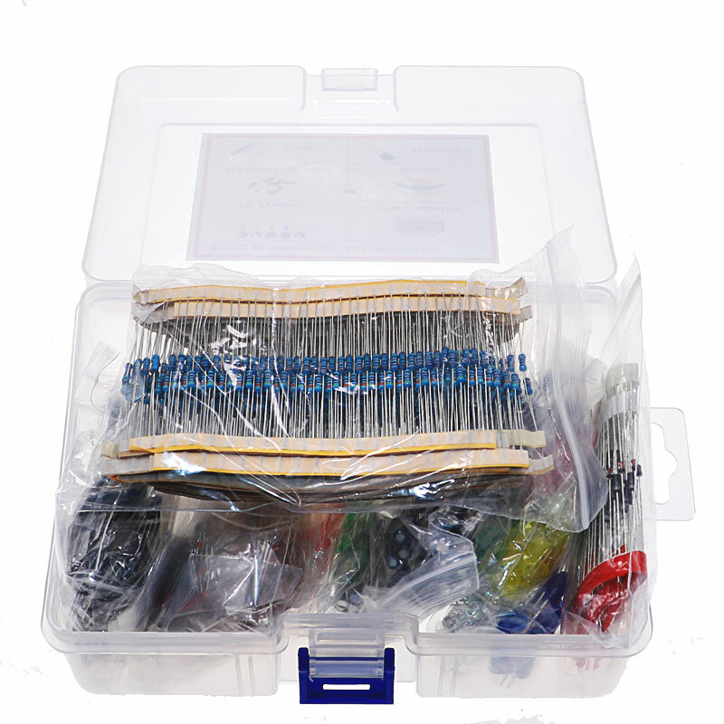 Kit de sortimento de resistor de filme de metal, díodos led, capacitor eletrolítico, conjunto de cerâmica, transistor, componentes eletrônicos diy