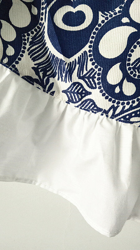 Avental feminino de meia cintura de porcelana azul e branca avental de lona de algodão, plissado branco, cozinha e cozinha, bistrô e restaurante