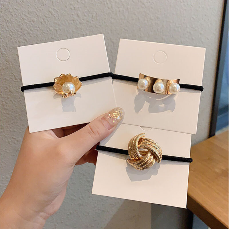 Koreaanse Eenvoudige Metalen Mode Elastische Haarbanden Geometrische Holle Gouden Hoofddeksels Haarstropdassen Vrouwen Haaraccessoires