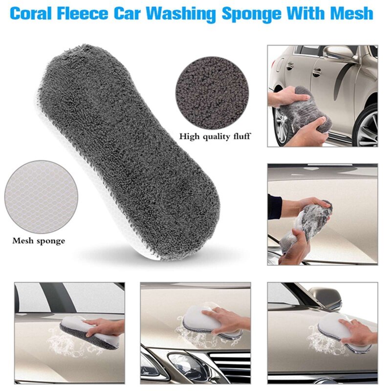 Car Wash Kit 9 PCS, Car Cleaning Tools with Soft Microfiber Cloth Towels, Wash Mitt Sponge,Detailing Auto Clean Tools Supply Set