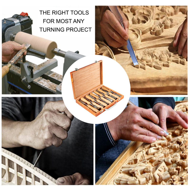 VEVOR-juego de cinceles de mano para tallado de madera, cuchillo de torno, torneado de madera DIY, herramientas de carpintería profesionales, Gouges, artesanía en madera, 12 piezas