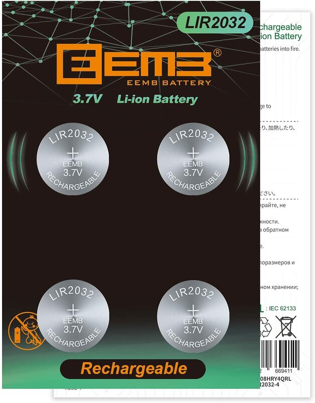 EEMB LIR2032 3.7V 45mAh batteria a bottone batteria ricaricabile agli ioni di litio a bottone per auricolare batteria agli ioni di litio orologio chiavi dell'auto
