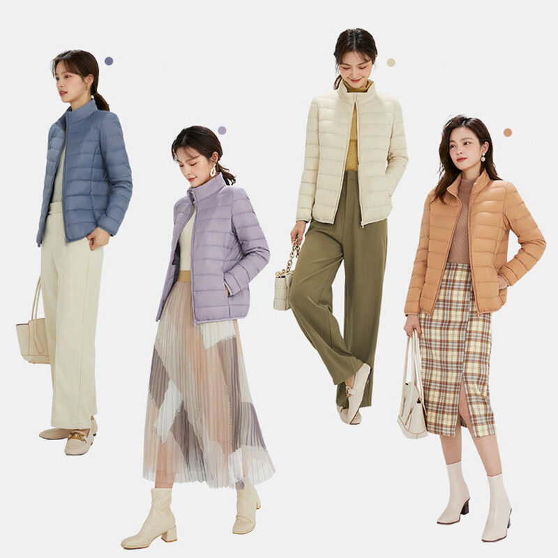 2021 nuove donne cappotto autunno inverno 90% piumino d'anatra bianco 12 colori caldo sottile cerniera Stand colletto moda piumino leggero