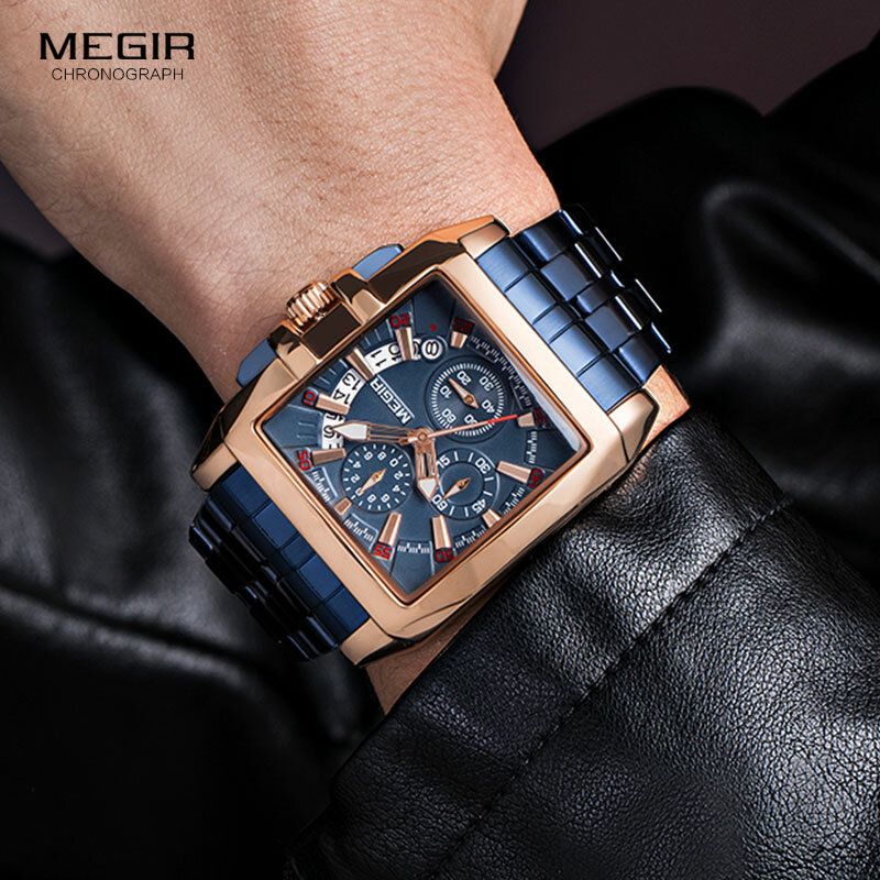 MEGIR nowy męski zegarek Top marka ze stali nierdzewnej wodoodporny podświetlany zegarek kwarcowy moda męska chronograf męski zegarek sportowy