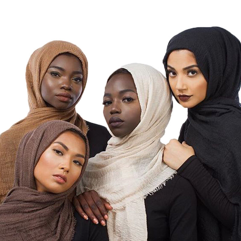 Hijab musulman uni en coton et lin pour femme, châle maxi froissé, écharpe de sauna, simple, 03 round