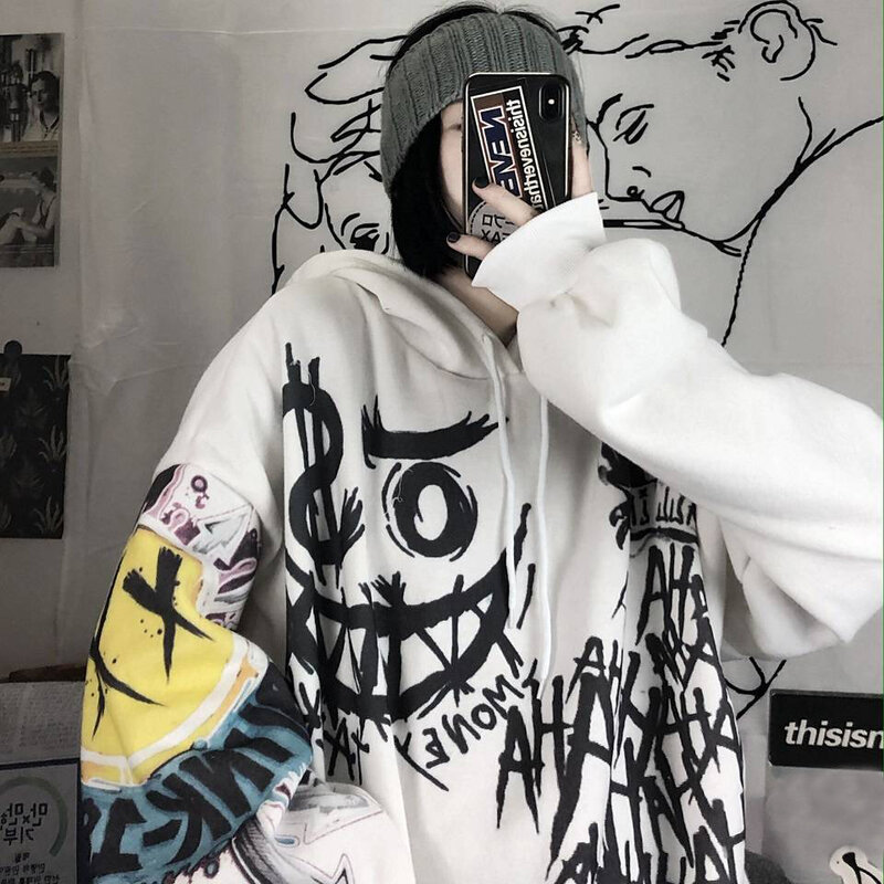 Gothic Nhật Bản Hoạt Hình Hip Hop Áo Hoodie Áo Oversize Nữ Thu Xuân Ngộ Nghĩnh Punk Khoác Áo Con Cái Quần Áo Hoodie Bé Gái