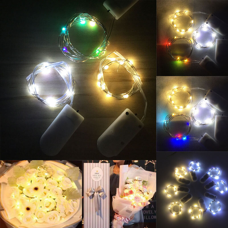 Tira de luces LED con batería 2xCR2032, cadena de alambre de cobre, hada 10/20/30 LED para guirnalda al aire libre, decoración de bodas y Navidad