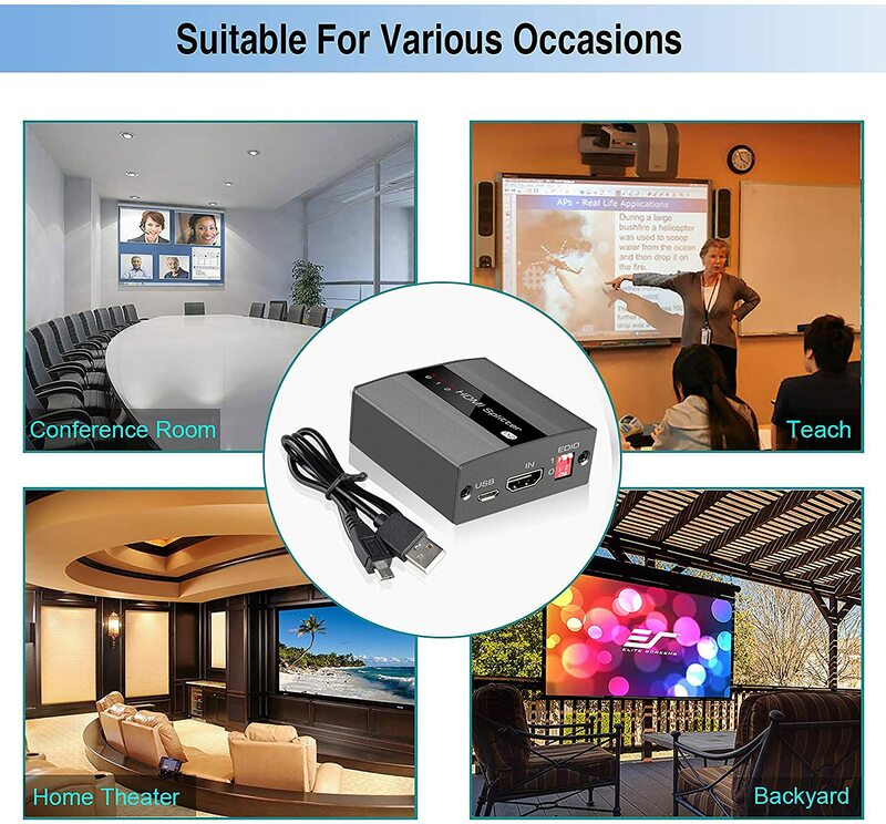 HDMI Splitter 1 in 2 Out with Manual EDID Management Support 4K@30HZ 1080P 3D【Only Copy, do not provide 2 different outputs】