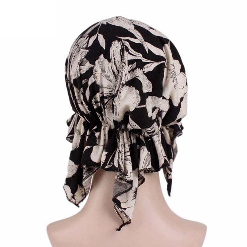 Écharpe élastique en coton pour femme, turban imprimé à volants, chapeau de chimio contre le cancer, bonnet rond, accessoires pour cheveux