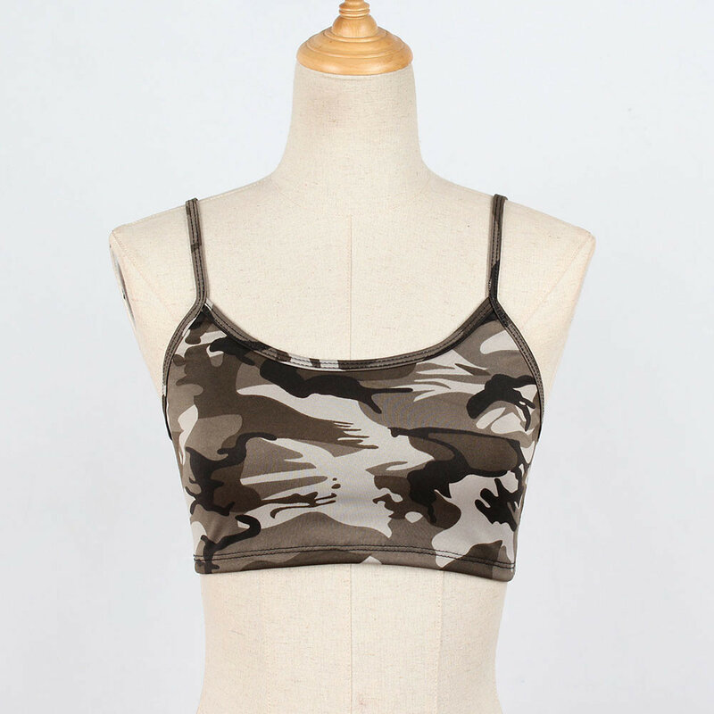 T-shirt Sexy haut court sans manches, soutien-gorge Camouflage, Bustier, mode 2019