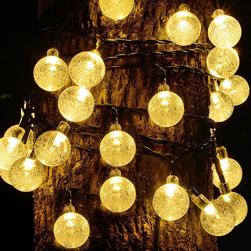 Luz Solar de bola de cristal para exteriores, lámparas de hadas de cadena impermeables IP65, guirnaldas de jardín, decoración navideña, 50 LED, 10m