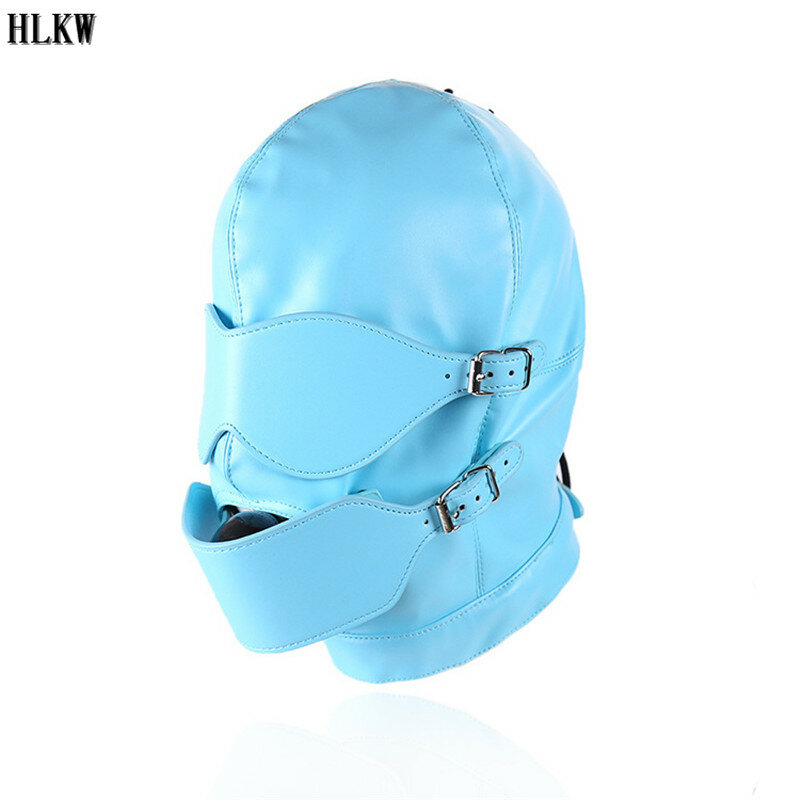 New Fetish Mask Bdsm Bondage Sexy Headgear Open Mouth Gag Blindfold Leather Restraint Hood Mask Sex Toys for Couples Adult Games