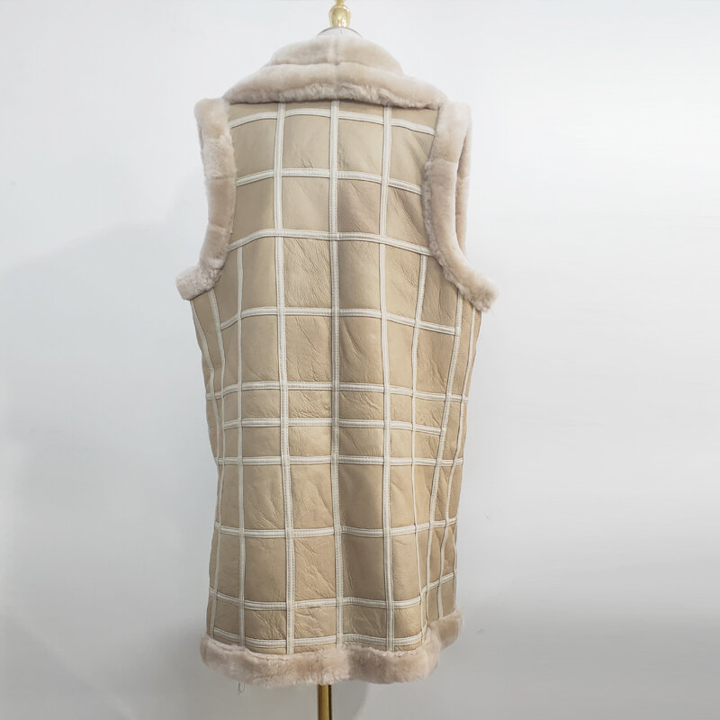 Esquiladora de lana Natural para mujer, Tops de cuero cálida, chaleco, suéter de piel de oveja, moda, otoño e invierno, nueva