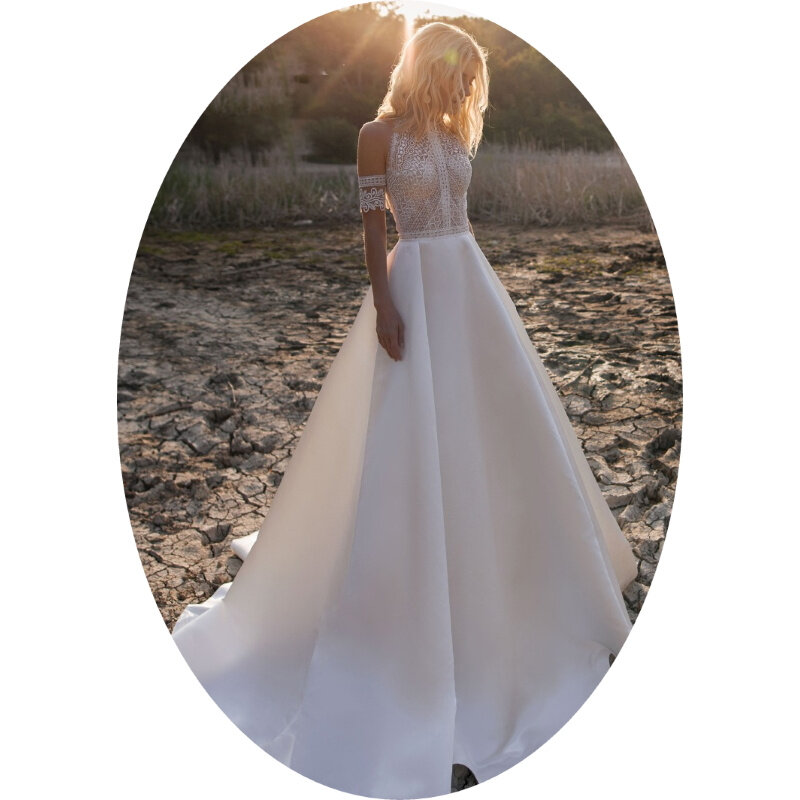 Богемное свадебное платье в стиле бохо со съемными рукавами, кружевные атласные свадебные платья-трапеции, свадебное платье, пляжное платье на заказ