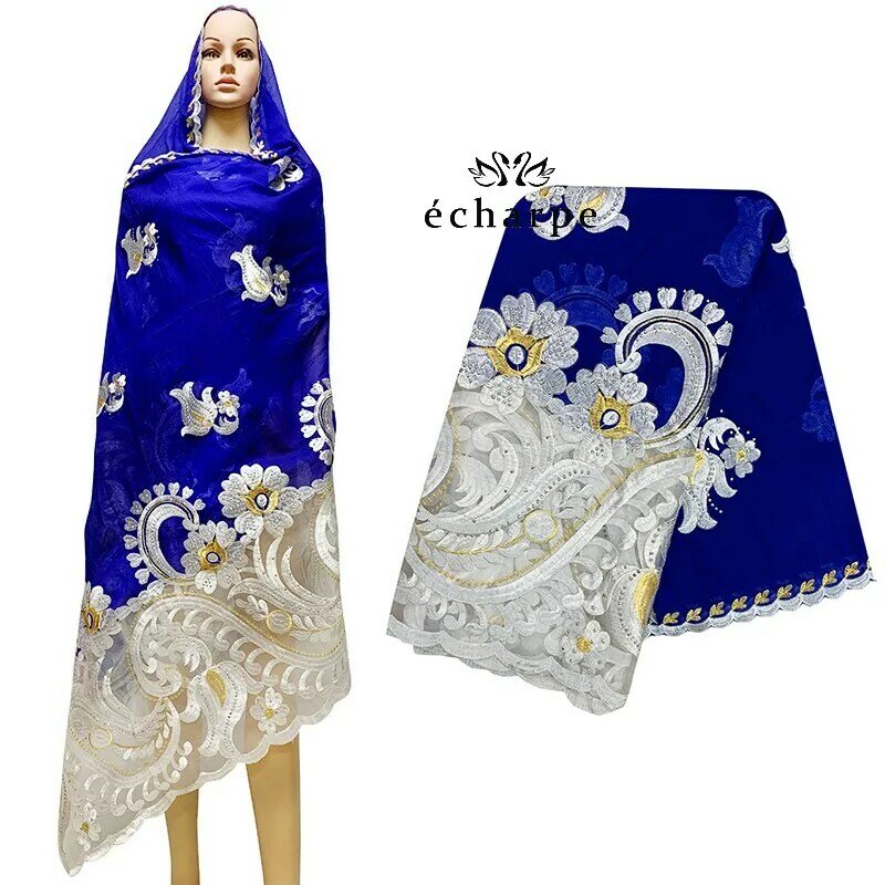 Шарф женский, хлопковый, с вышивкой и сеткой, большой размер, EC921, Дубайский платок