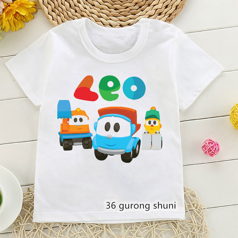 Camiseta con estampado de dibujos animados para niños y niñas, camisa divertida de Leo The Truck, serie de Tv, ropa Kawaii para niños, gran oferta, nueva