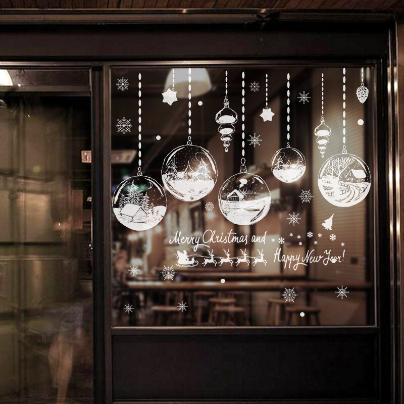 Pegatinas de ventana autoadhesivas para decoración del hogar, colgante de bola de nieve, Año Nuevo, Festival de Navidad, pegatinas de pared de vidrio