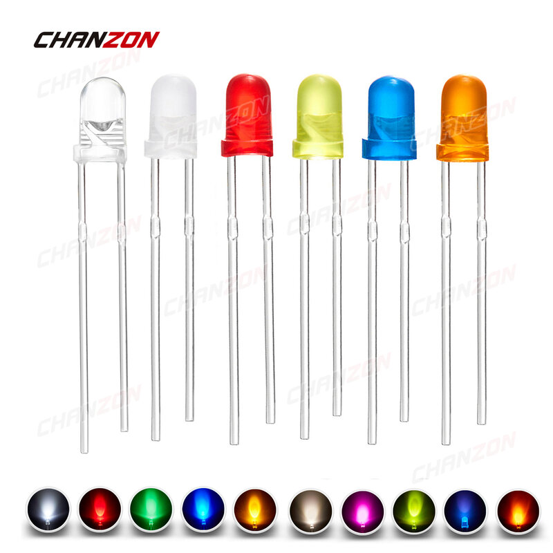 3Mm Led Diode Kit Ultra Heldere Warm Wit Rood Groen Blauw Uv Paars Geel Oranje Roze Clear Diffuus Lens f3 Emitting Assortiment