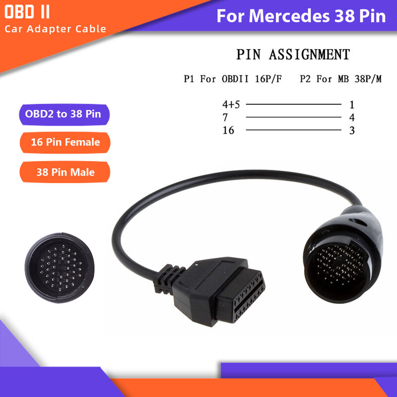 Kabel Diagnostik untuk Mercedes Benz 38 Pin Untuk Benz 14 Pin Konektor Untuk Benz 38Pin Ke OBD2 16Pin Adaptor