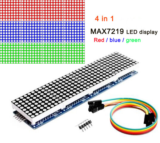 MAX7219 โมดูลDot Matrix 8*8 แคโทดทั่วไป 5V,สีแดง,สีฟ้าและสีเขียว 4 LEDจอแสดงผลDuPont Line