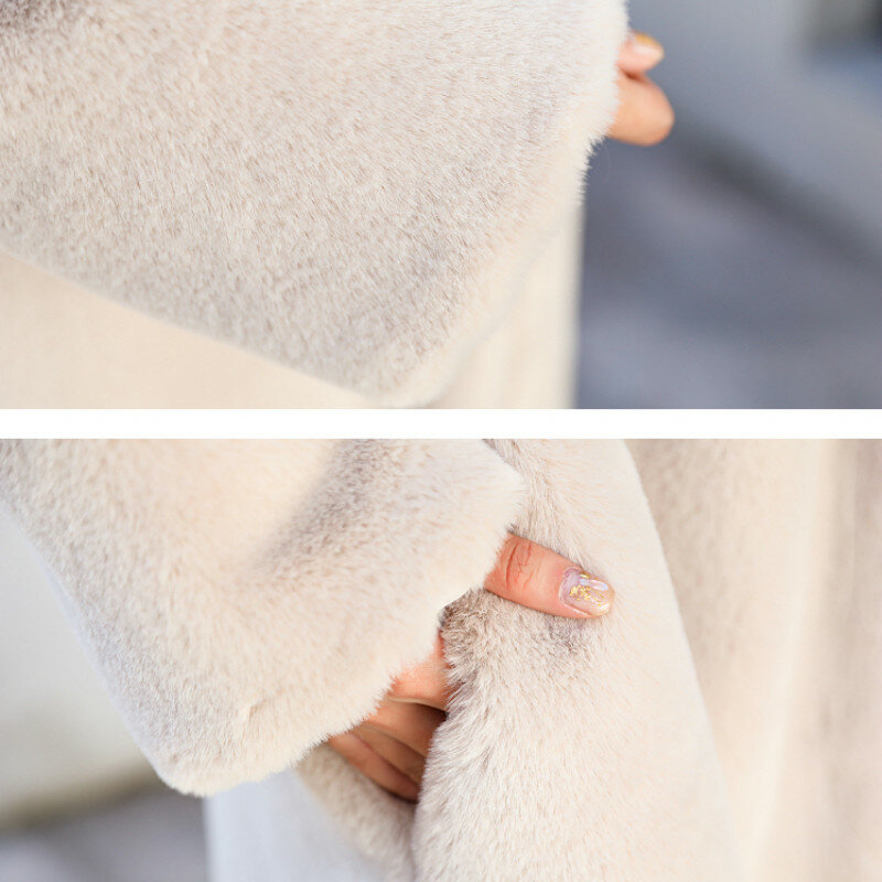 Casaco de pele sintética para mulheres, gola virada para baixo, longo, grosso, quente, inverno, novo, 2023