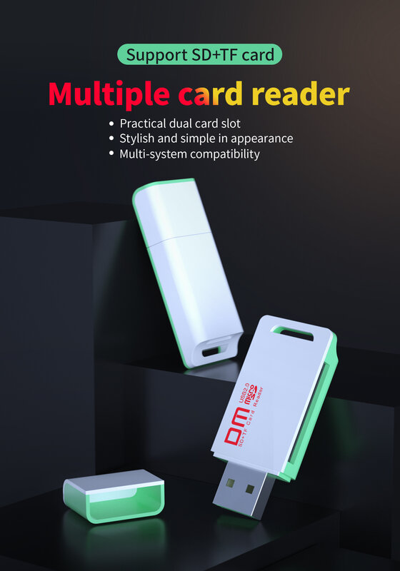 DM قارئ بطاقات مزدوجة CR019 لبطاقة SD وبطاقة TF