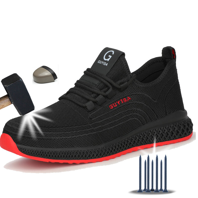 Manlegu Airตาข่ายเหล็กทำงานรองเท้าBreathableทำงานรองเท้าManความปลอดภัยน้ำหนักเบาเจาะ-ความปลอดภัยรองเท้...