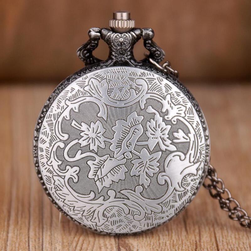 Reloj de bolsillo de cuarzo con tema de cazador completo, colgante Retro grabado, cadena Fob de acero inoxidable, TD2037