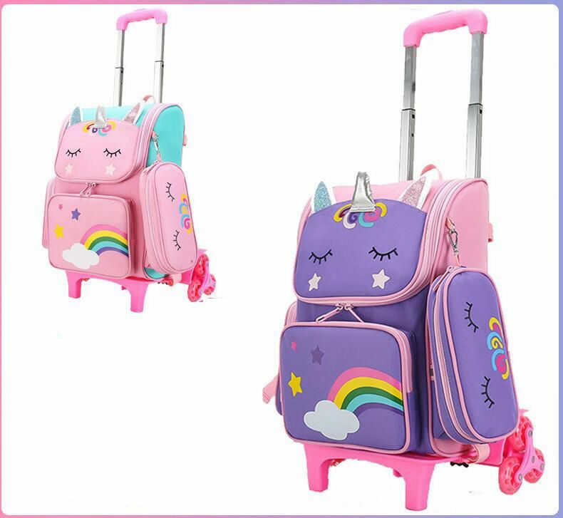 Комплект из рюкзака на колесиках для девочек, школьный ранец на колесиках для детей