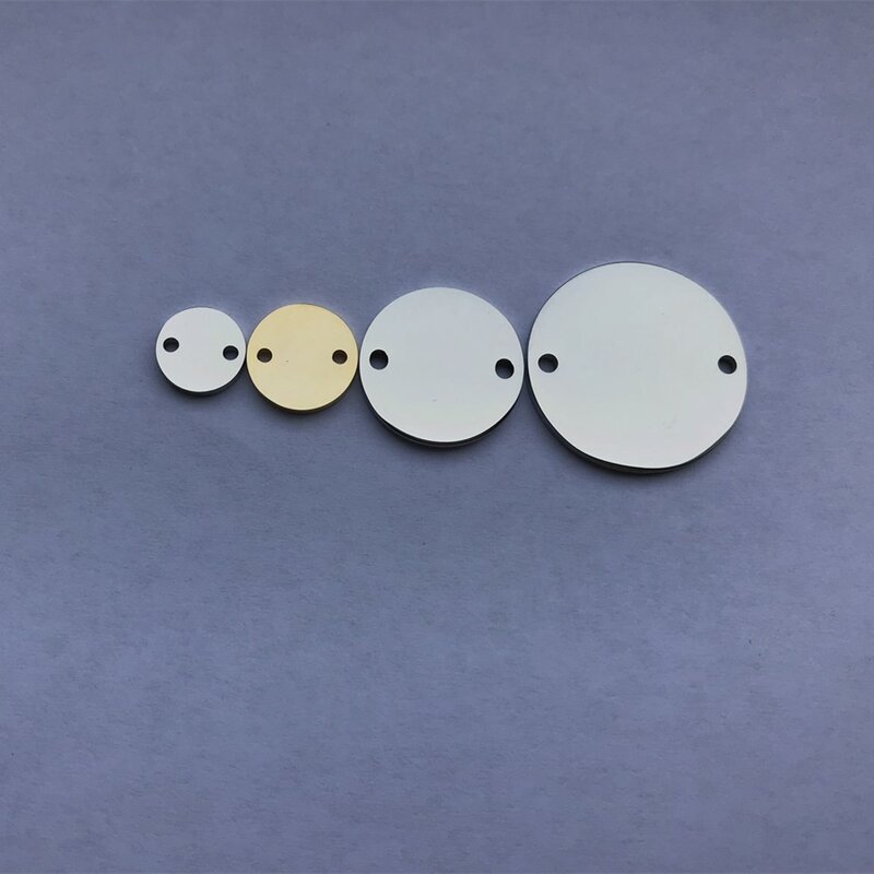 50pcs custom your logo or design Laser Engraved Charm-8mm 10mm 13mm 15mm 18m 20mm 25mm-2 holes Round Charms steel connectors