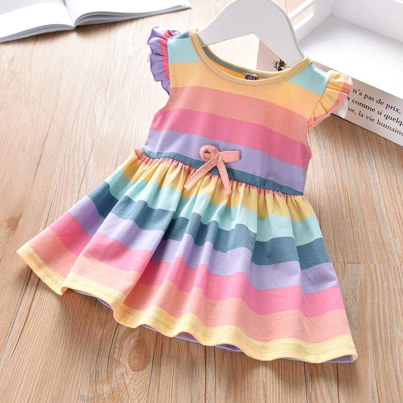 Vestido de princesa de arco-íris para meninas, roupa de verão para crianças de 9 a 7 anos, fantasia de borboleta