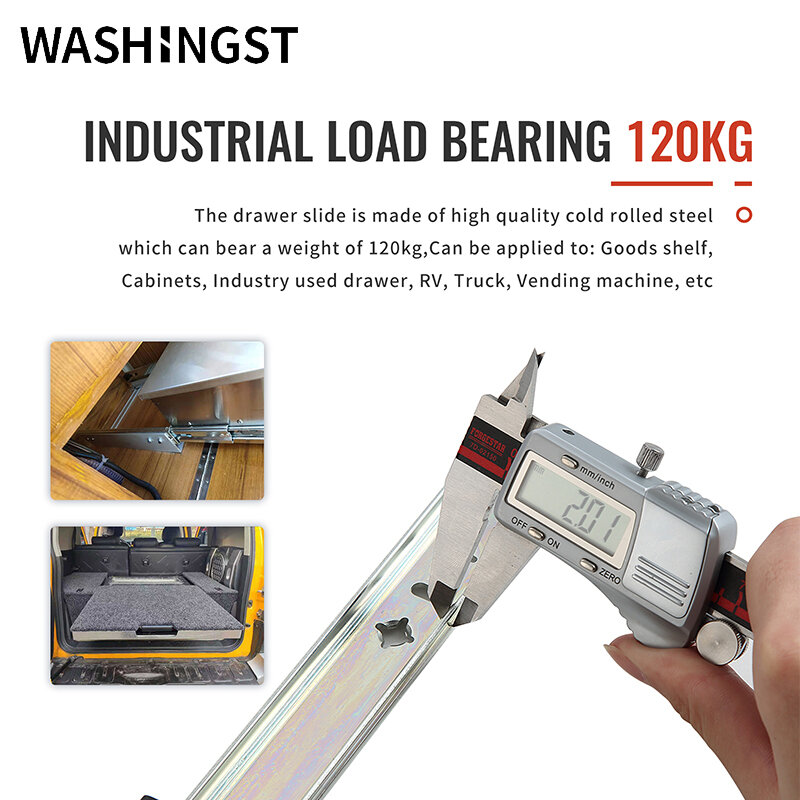 Washst – glissières de tiroir industriel, Extension complète, roulement à billes, 3 sections