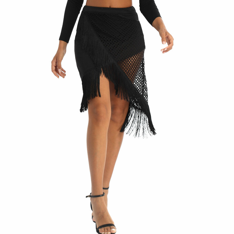Faldas asimétricas con flecos para mujer, ropa de Rumba, Tango, cha-cha, actuación en escenario, competición, traje de baile latino con borlas