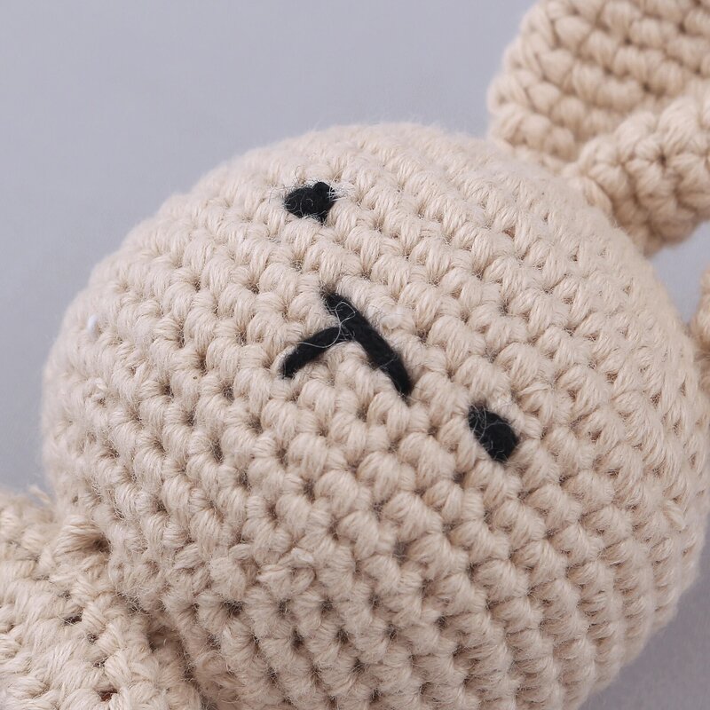 1 Set Crochet Cartoon Bunny Teether Baby Toy BPA Free Beech Wooden Teether Ring Cotton Pacifier Clip Chain Newborn Nipple Holder