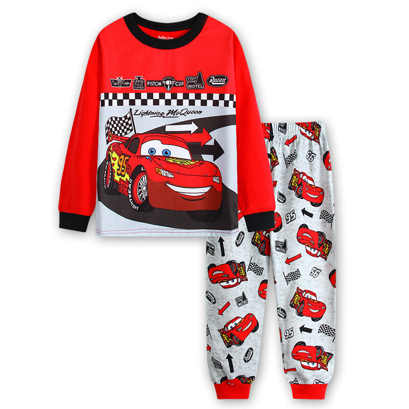Conjuntos de pijama infantil, camiseta de manga comprida e calça pijama relâmpago Mcqueen, roupas infantis de algodão, 95 carros, bebês meninas e meninos