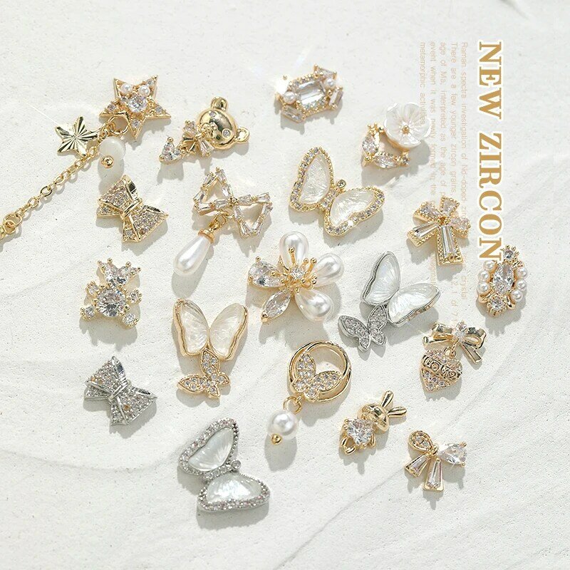 HNUIX 2Piece Butterfly Zircon Nail Decoration Jewelry Zircon Crystal Pearl Pendant  Manicure High Quality Rhinestone Accessories