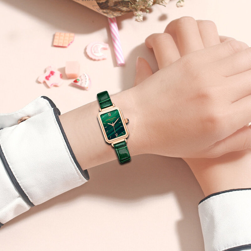 Vrouwen Horloges Mode Vierkante Dames Quartz Horloge Vrouw Green Dial Eenvoudige Vrouwelijke Klok Luxe Vrouwen Horloges Reloj Mujer 2021 Gift