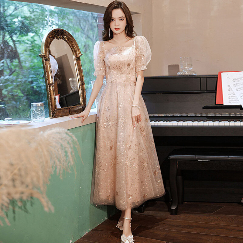 여성 공식 댄스 파티 드레스 Sequined Illusion Full Sleeve 우아한 연예인 드레스 Floor-Length Lace Embroidery Evening Dress