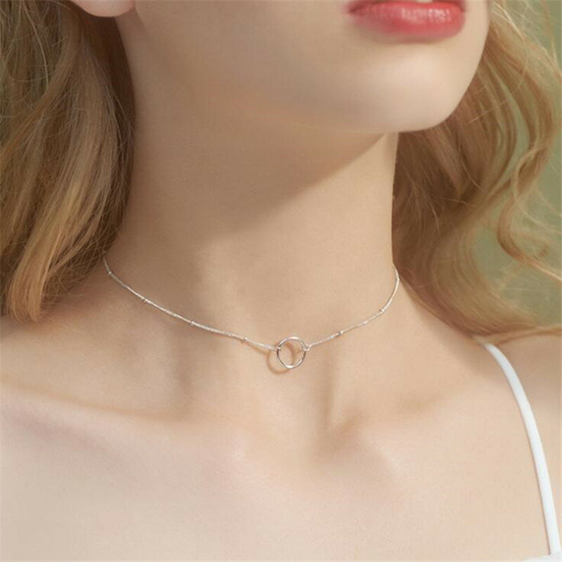 New Arrival Eye-catching Cool Personality Circle Geometric Bean 925 Sterling Silver Jewelry Clavicle Chain Necklaces XL119