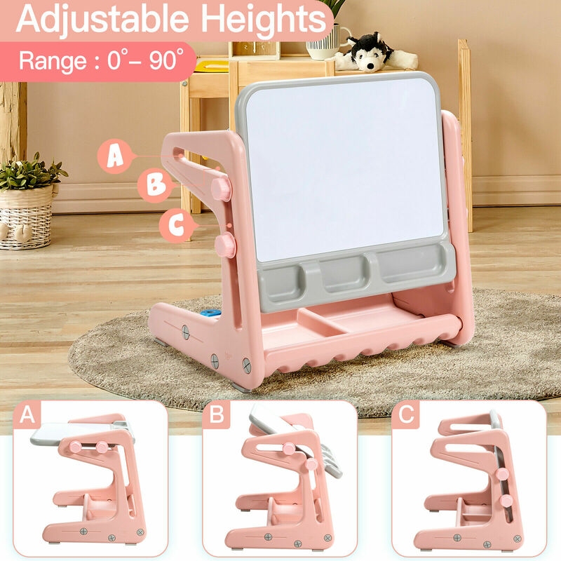 2 in 1 Kids Easel Table Chair Set Adjustable Art Painting Board w/Art Supplies  TY327805
