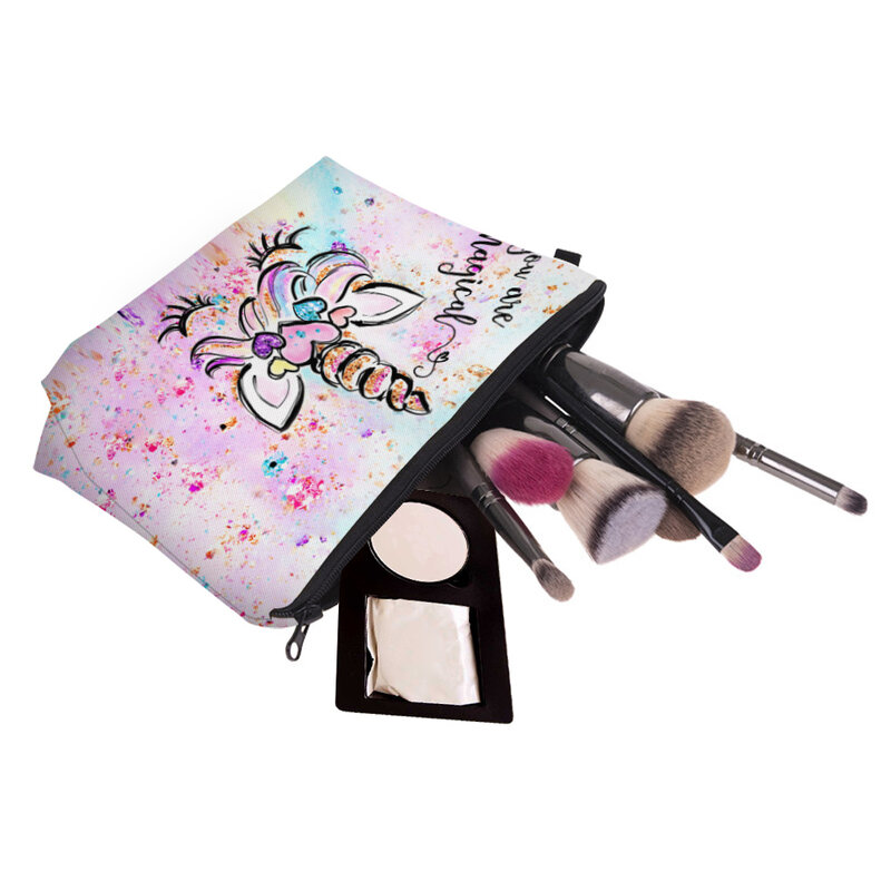 Deanfun-neceser de unicornio con estampado colorido para mujer, bolsa de lápices impermeable, bolsas de maquillaje bonitas, 51878