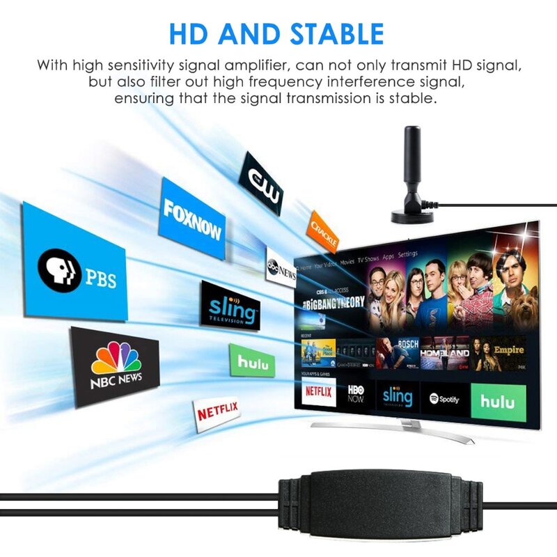 Antena Digital HDTV para interiores, receptor de señal de TV, amplificador de radio, Mini Antena aérea de Surf Fox, DVB-T/T2, 2000 millas