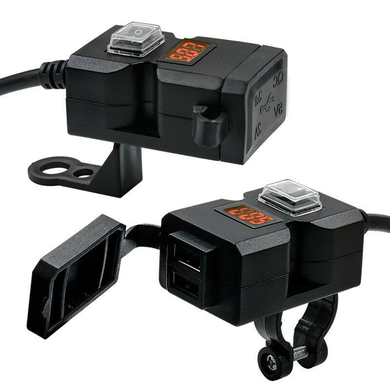 Xe Máy Sạc Adapter Nguồn Điện Cung Cấp Ổ Cắm Điện Thoại Xe Máy GPS Dual USB Cổng 12V Không Thấm Nước Tay Cầm Với Điện Kế