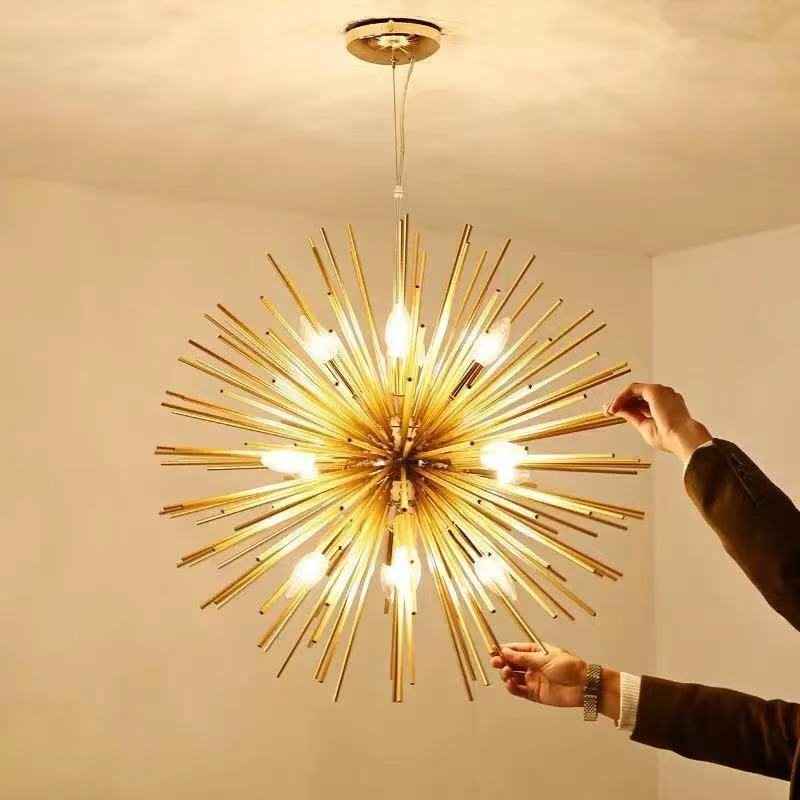 Светодиодная люстра в стиле пост-модерн, золотистая/серебристая металлическая лампа с металлическим декором E14, для гостиной, спальни, кухн...