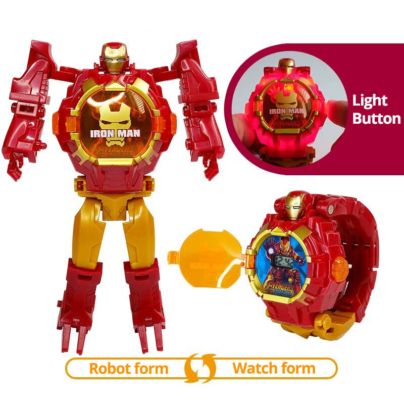 Licht Digitale Horloges Kinderen Jongens Cartoon Robot Transformatie Horloge Speelgoed Mecha Robot Elektronische Klok