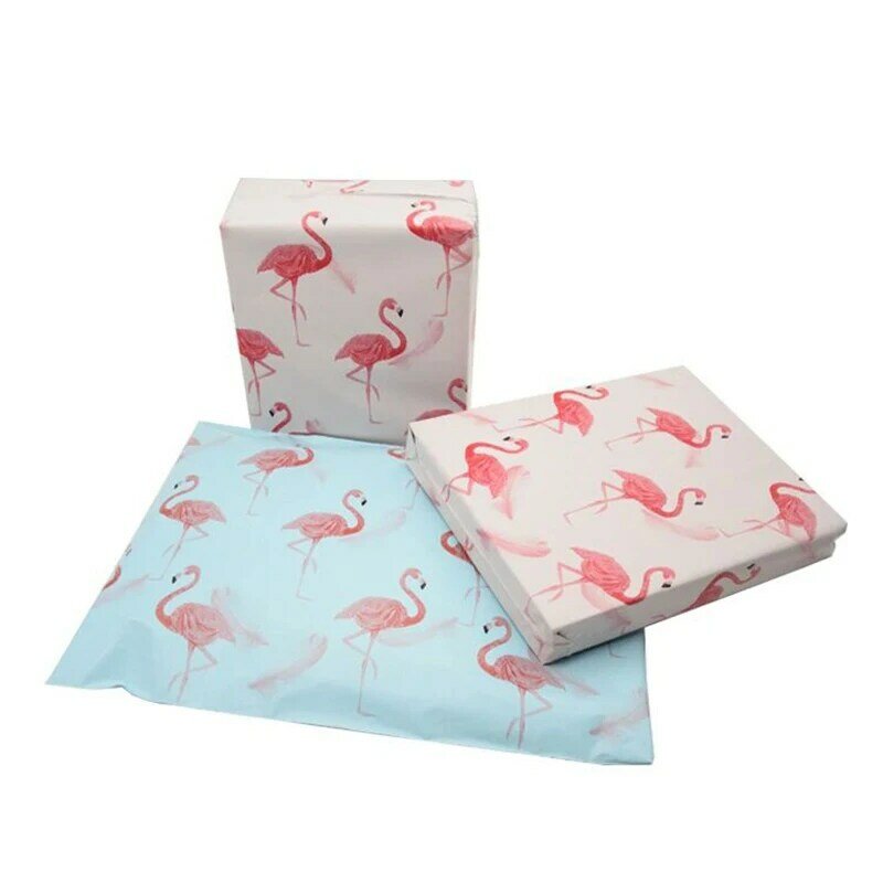 Envelopes plásticos com fechamento automático, 100 pçs, 10x13 polegadas, padrão flamingo, 25x37cm, sacos para envio postal