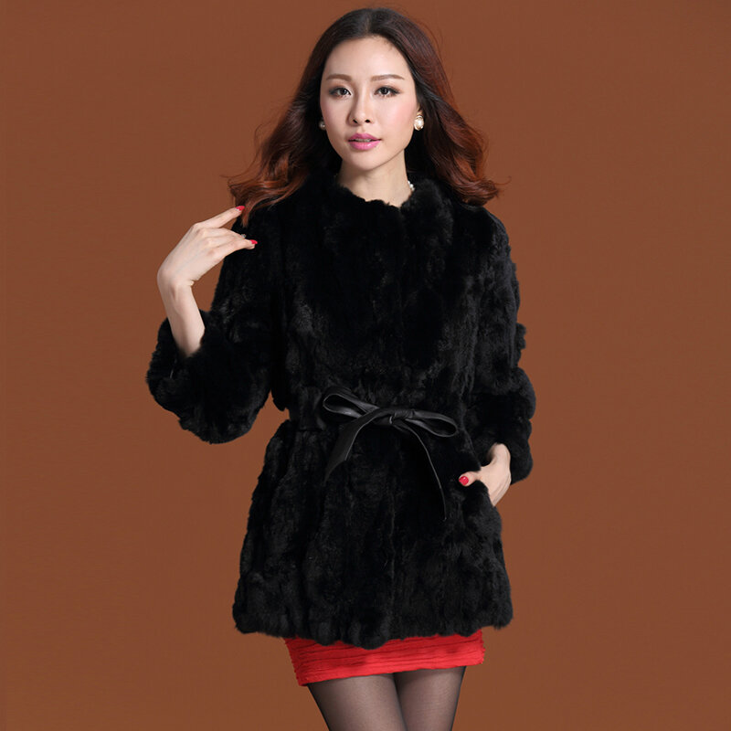 Новинка 2020, осенне-зимнее пальто из натурального меха кролика Рекс, женское длинное приталенное пальто из натурального меха с круглым вырезом, женская верхняя одежда YS2814004