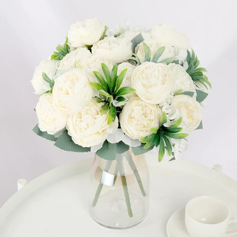 Bouquet de Fleurs Artificielles Pivoine Rose en Soie, Fausses Fleurs de 30cm pour Vase, Décoration Artisanale de Maison, Salon, Jardin et pour Mariage, Bon Marché