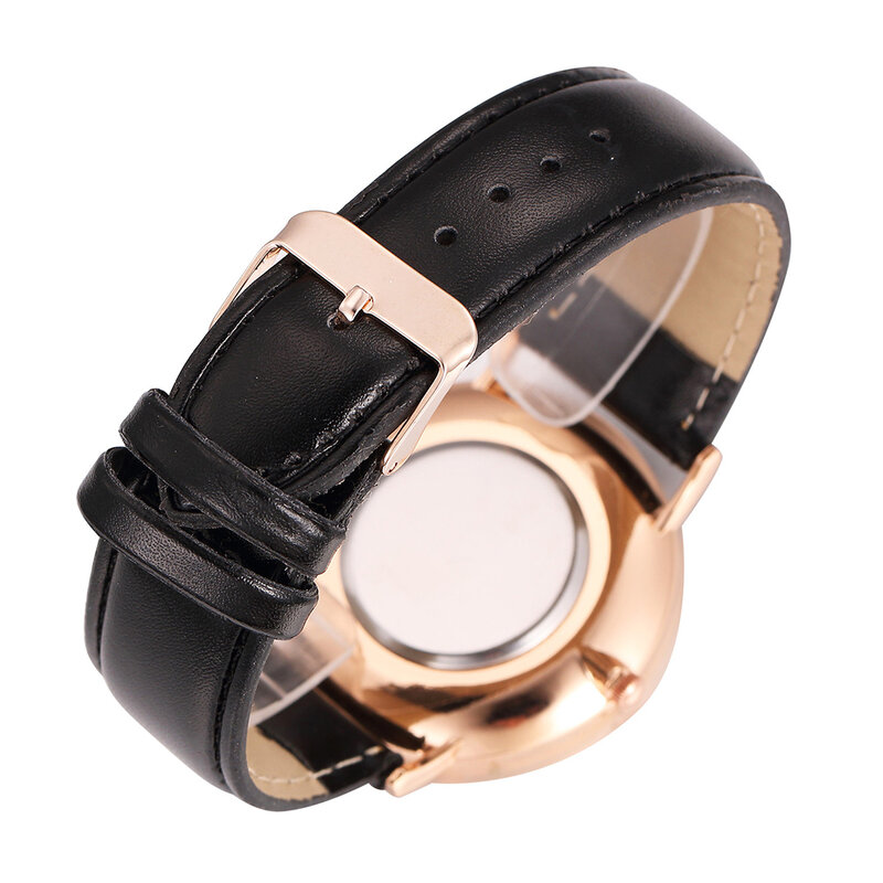 Reloj de pulsera analógico con esfera redonda para hombre y mujer, pulsera de piel sintética de cuarzo, venta al por mayor, novedad